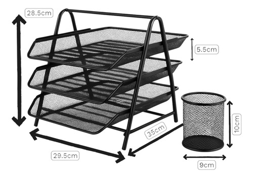 Set Organizador 3 Charolas Metalica + Portalapices Malla