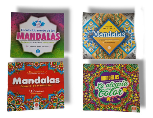 Set 4 Libros Mandalas Pintar Colorear Niños Adultos