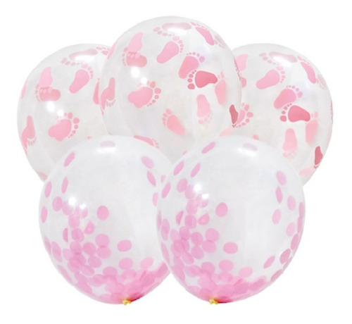 Globos Baby Piecitos Niña Baby Shower Confeti Rosa