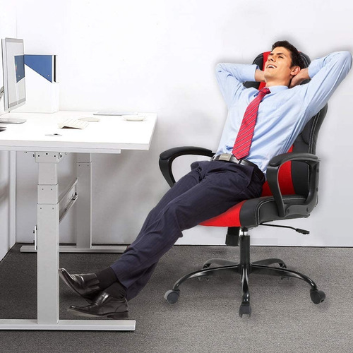 Silla De Cuero Para Escritorio Y Juegos, Bestoffice Giratori Color Rojo Material Del Tapizado Poliuretano