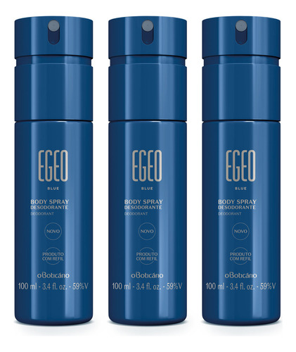 Kit Egeo Blue: Body Spray Desodorante 100ml (3 Itens) Fragrância Oriental Amadeirado