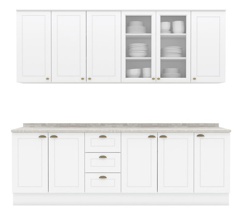 Cozinha Modulada 9 Pecas 240 Cm Ce856 Americana Branco Calca