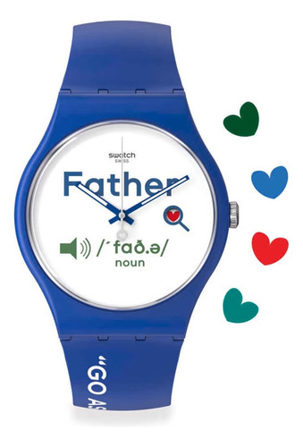 Reloj Swatch Hombre Father's Day So29z704 All About Dad Color De La Malla Azul Color Del Bisel Azul Color Del Fondo Blanco