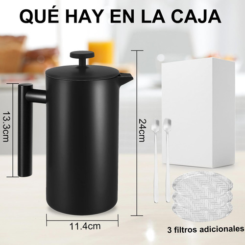 Cafetera Prensa Francesa Acero Inoxidable 1000ml Negra