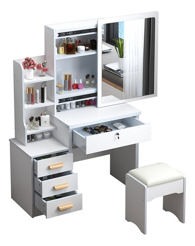 Mesita De Noche Buros Modernos Con 4 Cajones tocador con espejo modernos blanco peinadores para ninas para el dormitorio Mesa de maquillaje combinada con armario de organización Mandag Wigeti