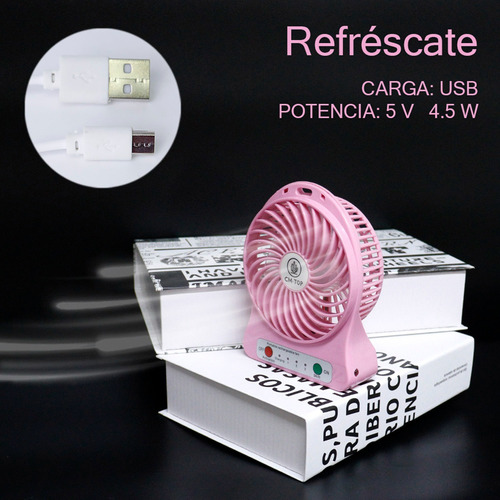 Mini Ventilador Recargableusb De Escritorio De 3 Velocidades 10 Cm 60hz Rosa Transparentes Plástico 3