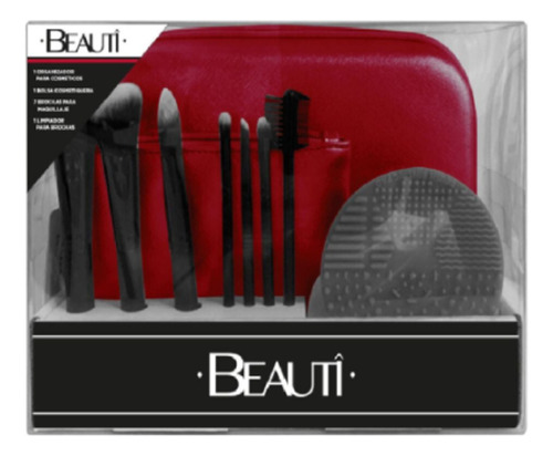 Set De Cosmetiqueras Con Brochas Red Stone Beauti Rojo