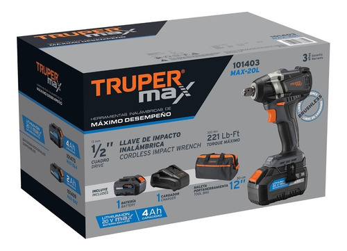 Imagen 2 de 2 de Llave De Impacto Inalámbrica 1/2', 20 V, Truper Max 101403 Color Gris