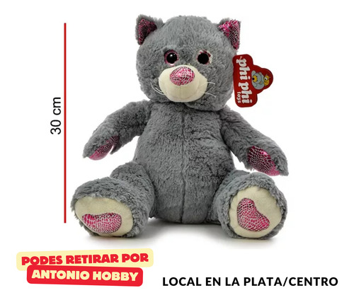 Peluche Gato Sentado 30cm Ojos Tiernos Cariñoso Phi Phi Toys