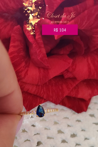 Anel Aliança Gota Mini Cristal Azul Bruna Semijoias