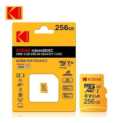 Tarjeta Memoria Micro Sd Kodak 256gb 4k Uhs-1(u3) A1 Clase10