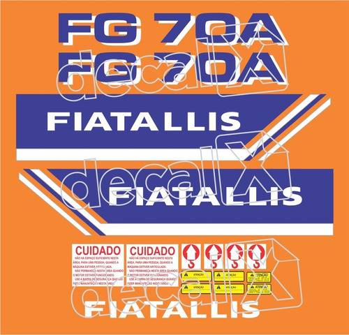 Kit Adesivos Motoniveladora Compatível Com Fiatallis Fg70a Cor ADESIVO EMBLEMA GRÁFICO FG70a