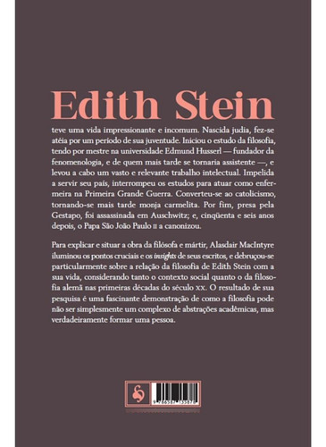 Edith Stein: Um Prólogo Filosófico, 1913-1922, De Alasdair Macintyre. Editora Ecclesiae, Capa Mole, Edição 1 Em Português, 2022