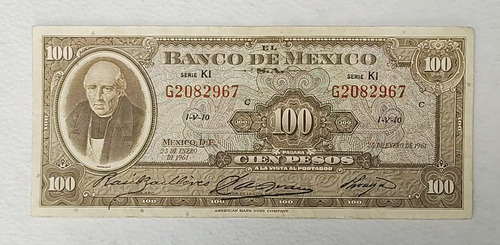 Billete De Mexico 100 Pesos Hidalgo Buena Condición