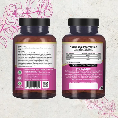 Ácido Fólico 400 Mcg Tabletas Con Vitamina B12 Y Yodo Para C Sabor