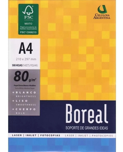 Imagen 3 de 3 de Resma A4 Boreal 80 Gramos 500 Hojas 210mm X 297mm Papel Obra