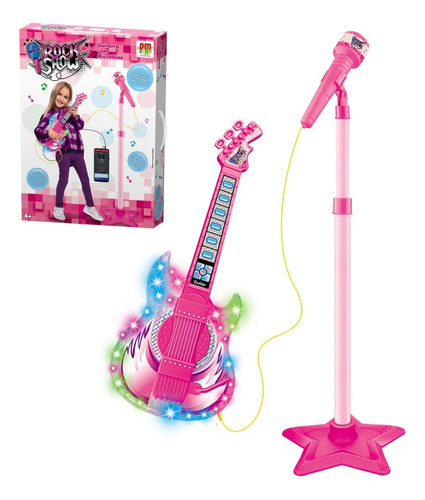 Guitarra Infantil Com Microfone E Pedestal Rock Show Dm Toys