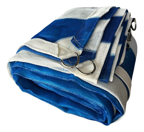 Malla Sombra 10x10 Rashel 90% Reforzada Lista Para Colocar Azul Con Blanco
