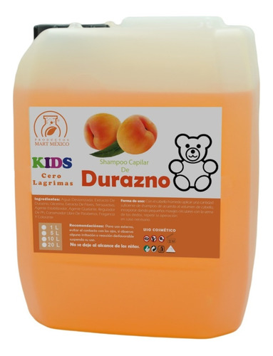  Shampoo Capilar De Durazno Kids Libre Lágrimas (20 Litros)