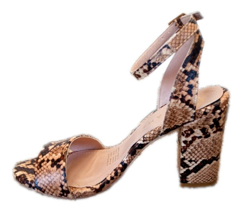 Imagen 3 de 10 de Zapatos Sandalia Café Tacón Grueso Mujer