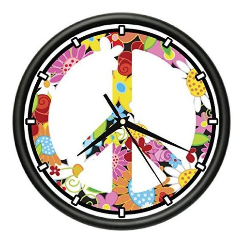 Simbolo De La Paz Flores Reloj De Pared Hippie Amor 60 De L