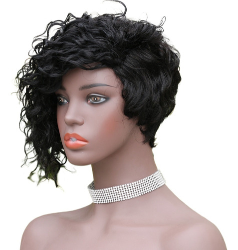 Peluca De Tumor Rizada Negra 100% Cabello Humano