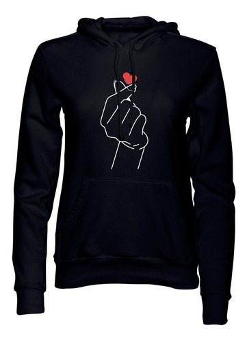 Buzo Negro Corazón Chasquido Algodón Cardado Premium