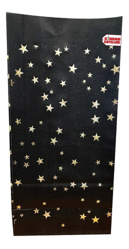 Bolsa Papel Negro Estrella Dorada X10 Kraft- Ciudad Cotillón