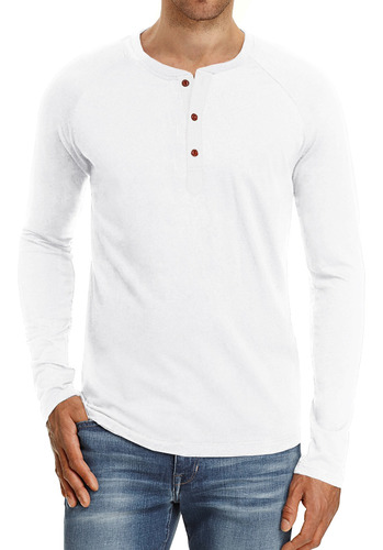 Playera Manga Larga Moda Casual Cuello Henley Para Hombre