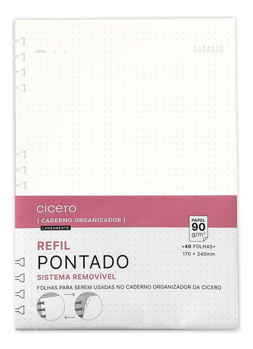 Refil Caderno Org. 40fls Offset 90g Pontado 17x24 Cícero
