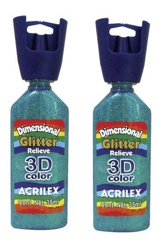 Set Acrilex Glitter Relieve Color Verde Esmeralda 35ml
