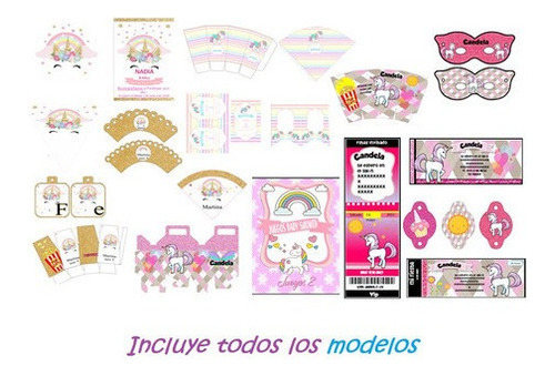 Kit Imprimible Editable Cumpleaños  Unicornio Mod 1