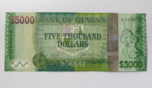 Billetes Mundiales :  Guayana 5.000 Dolares  2018