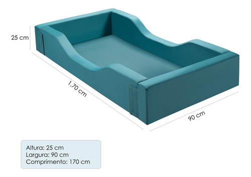 Cama Espuma Montessoriana Infantil Com Laterais De Proteção Espumada E Colchão 150x70cm Confortável Segura Moderna Verde Agua Comprelar