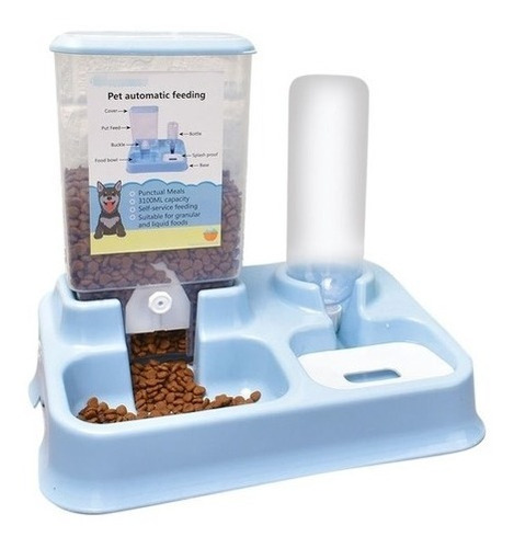  Plato Doble + Hueso Dispensador Agua Comedero Perro Gatos 