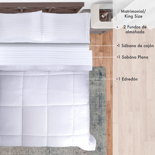 Edredón Con Sabanas Matrimonial Blanco Plumón Alternativo Diseño De La Tela Liso
