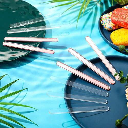 20 Palitos De Paleta Reutilizables Mini Transparente Y Rosa