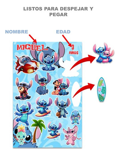 Stickers Fiesta Personalizados X8 Planillas Pack A Elegir Lilo Y Stitch