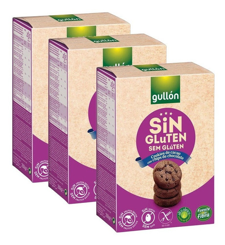 3x Cookie Gullon Sem Gluten Com Choc Chips 200g