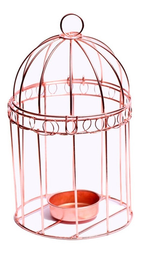 Imagen 1 de 7 de Jaula Redonda Grande Con Portavela Rose Gold Por Unidad