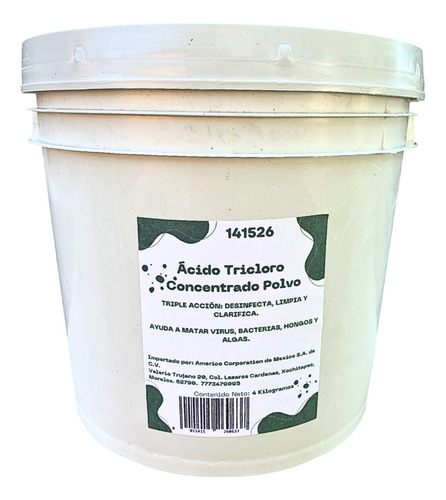 Tricloro Polvo Para Dispensador Alberca Piscina 4 Kg Cloro Color Blanco
