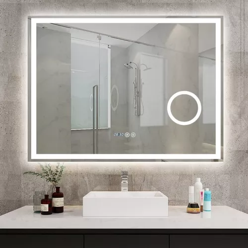 Espejo Rectangular Bluetooth LED de Baño 80 x 60 cm, Lupa para