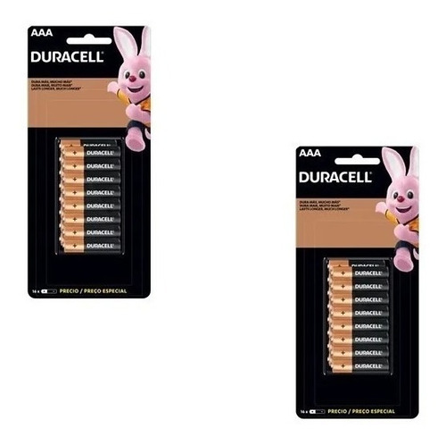 Imagem 1 de 4 de Kit C/2 Cartela De Pilhas Duracell Palito Aaa C/16 Cada