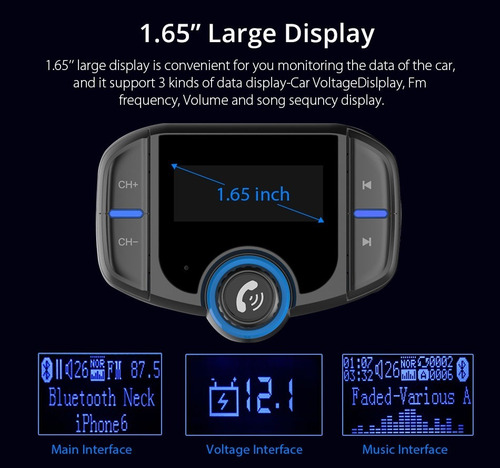 Imagen 7 de 10 de Transmisor Bluetooth Fm Doble Cargador Usb Manos Libres Aux
