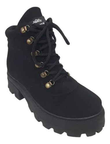 Borcegos Acordonados Negro Mujer 35 Al 41