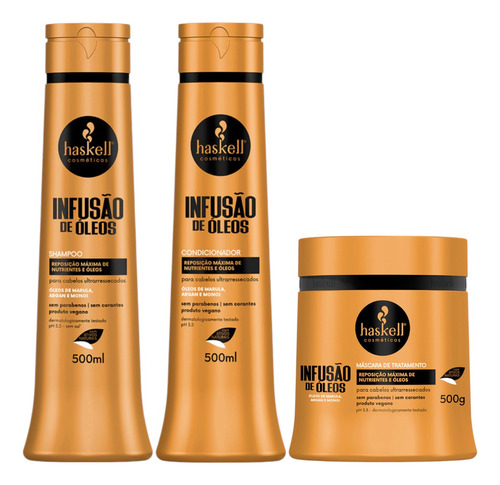 Kit Haskell Infusão De Óleos Shampoo Condici 1 Mascara 500ml