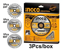 Comprar Set Discos Corte Madera 7 ¼'' 24-40-60 Dientes Ingco Sierra Color Amarillo