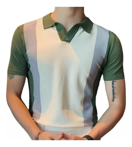 Camisa De Negocios De Punto Con Costura De Solapa Hombre