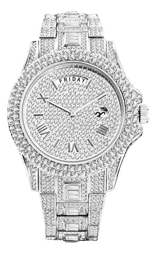 Pladen Reloj Para Hombre Crystal Diamond Watch Bling Iced Ou