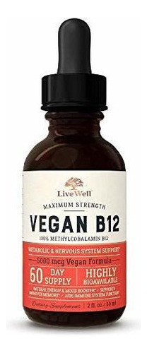 Vitamina B12,  Livewell, Fórmula De 5000 Mcg  60 Porciones